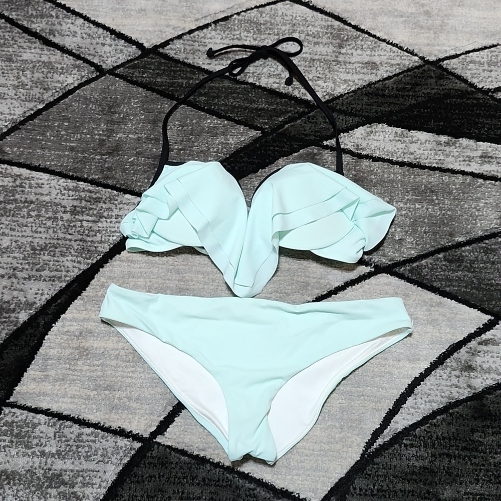 VICTORIA SECRET PINK 2014 PUSH-UP RUFFLE AQUA GREEN BIKINI SET PRICE FIRM
